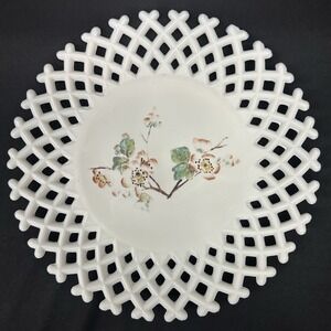 Challinor & Taylor EAPG Milk Glass Plate With Hand-painted Floral Design Vintage